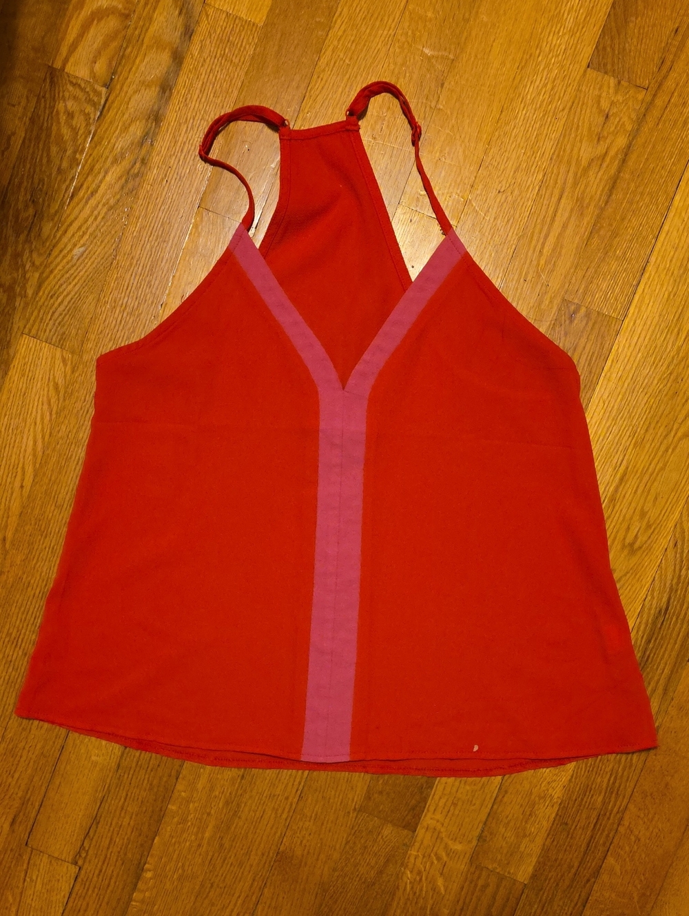Red V-Neck Tank Top with Pink Trim - Women Tops